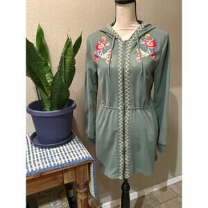 NWT Solitaire Sage Green Fleece Embroidered Long Jacket